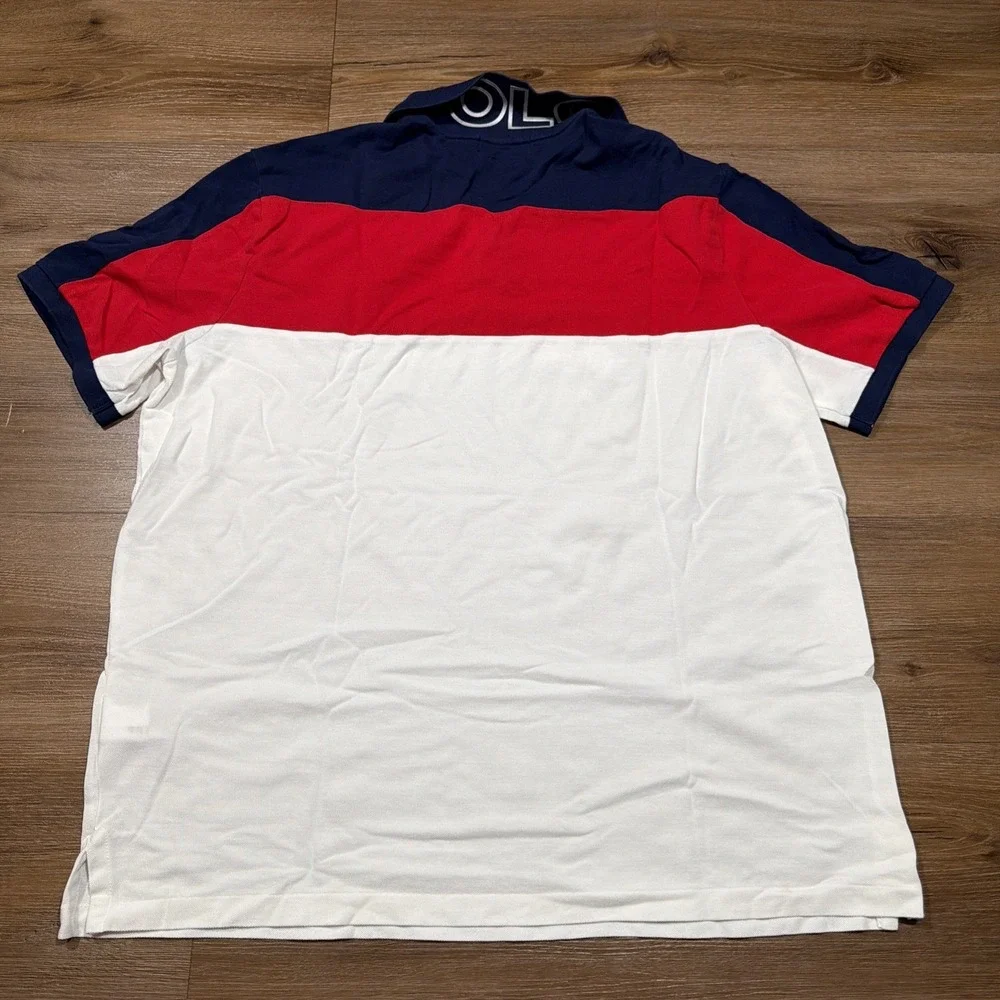 Polo Ralph Lauren Classic Fit Polo Shirt Men's LARGE Red White Blue Colorblock